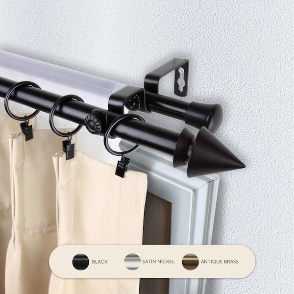 Central Design 0.8125 in. Jacob Double Curtain Rod with 66 to 120 in. Extension, Black 4765-662 - main